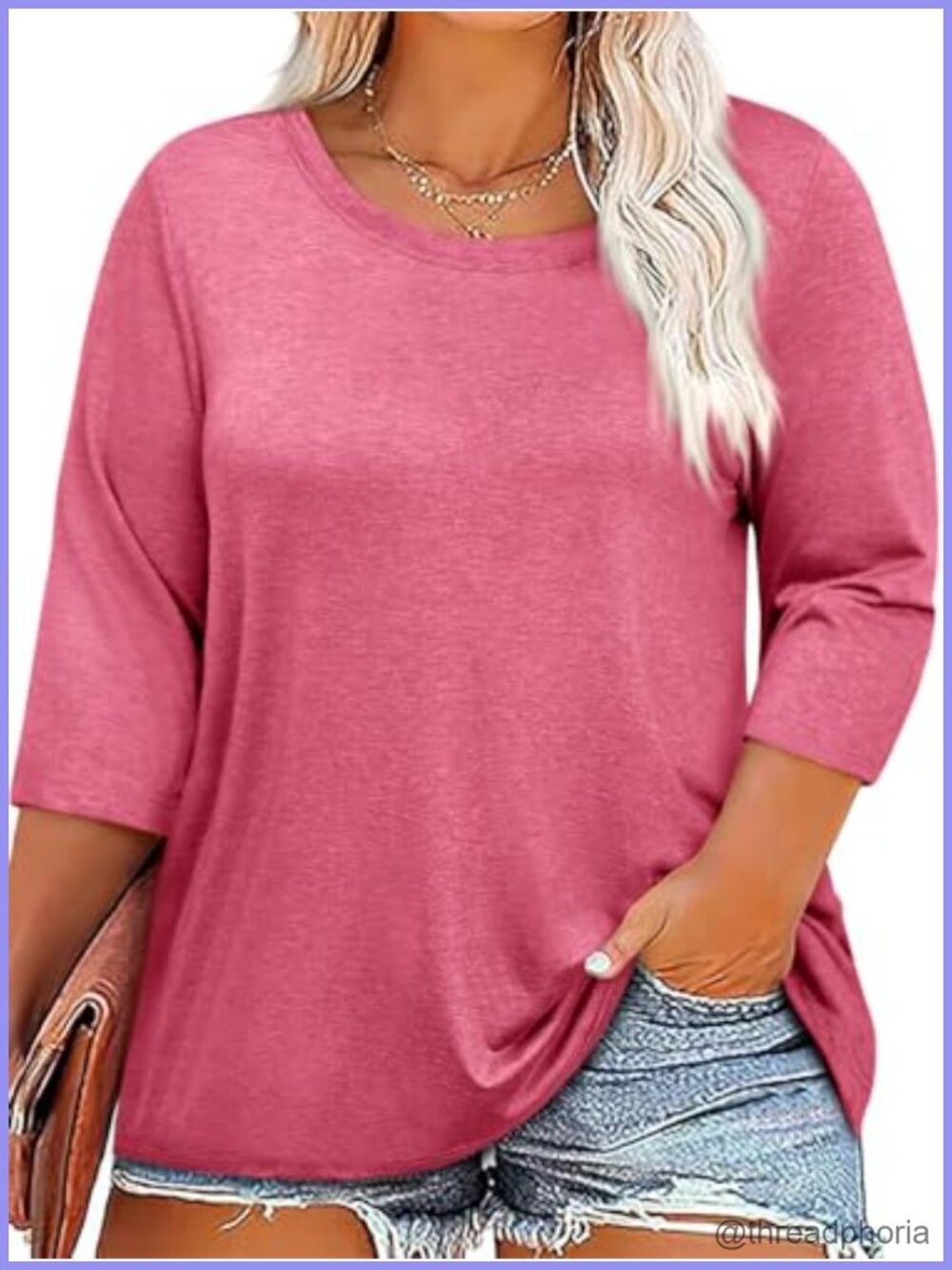 Plus Size Tunic Top 3/4 Sleeve Crewneck Casual T-Shirt Loose Fit